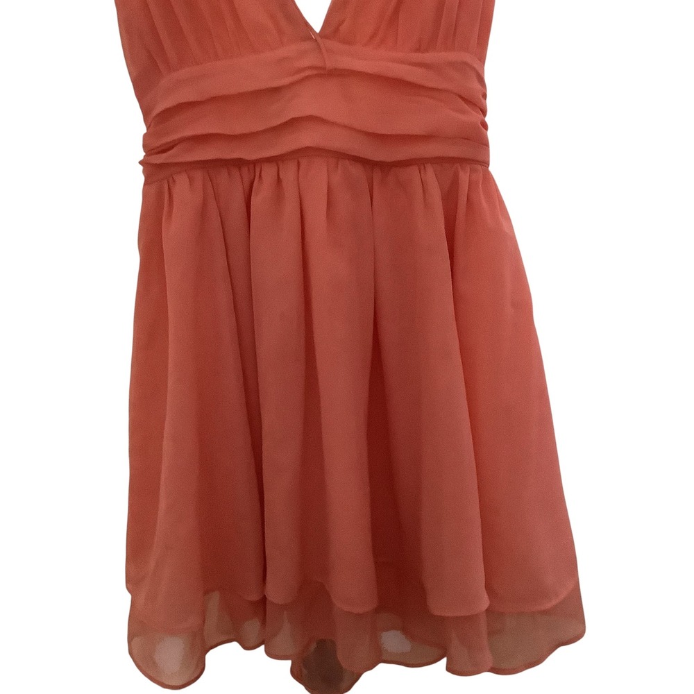 Abercrombie & Fitch Coral Pink Chiffon Deep V-Neck Mini Dress Size ST Tall - Picture 3 of 6